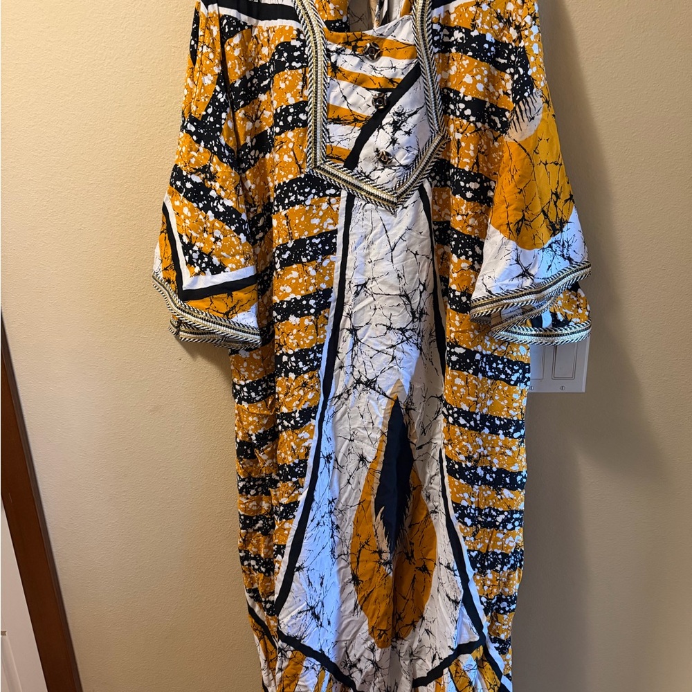 Vibrant Yellow and Black Patterned Kaftan
